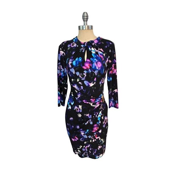 Cache Black Floral Dress With Gold Accent & Keyhole Neckline Small - Picture 1 of 5